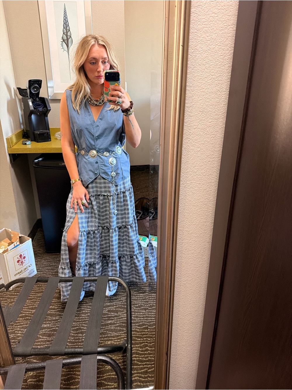Classic Sleeveless Button Vest in Dusty Blue